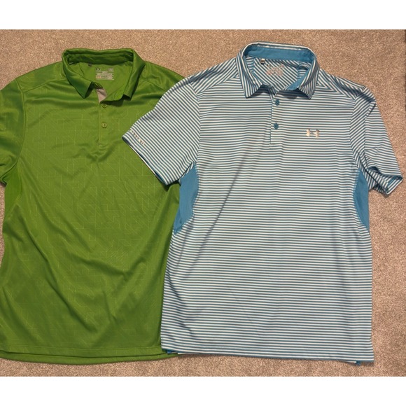 Lot‎ of 2 Under Armour Heatgear Polo Shirt Men's Large Code Black Loose Stretch - Picture 1 of 7